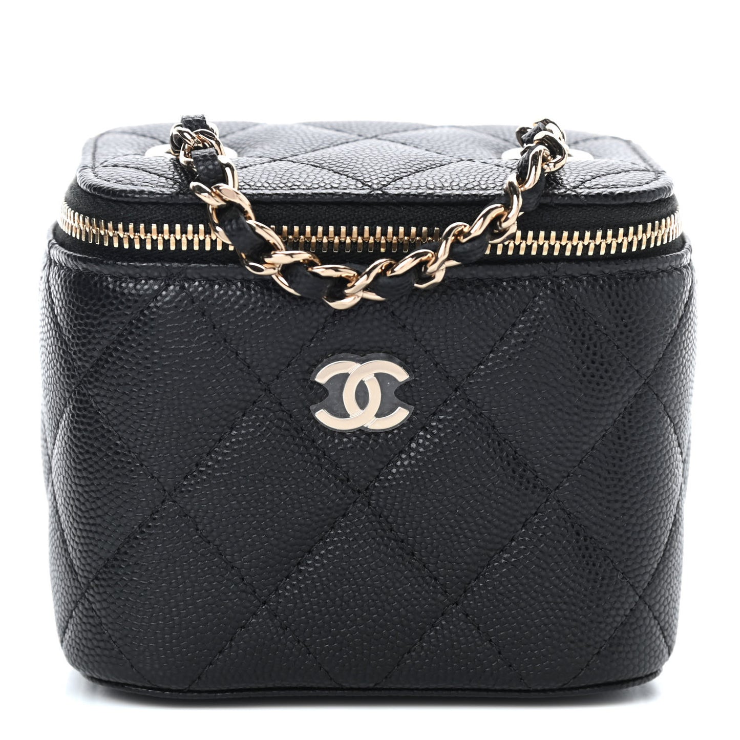 Caviar Quilted Mini Vanity Case With Chain Black