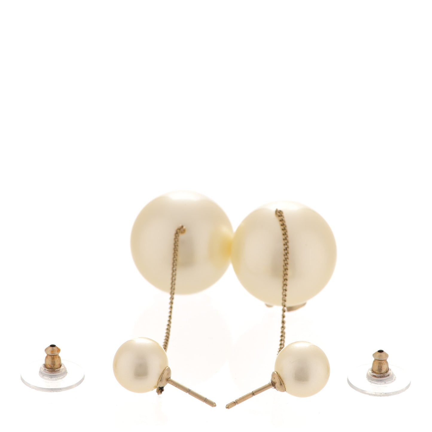 Pearl CC Chain Drop Earrings Gold