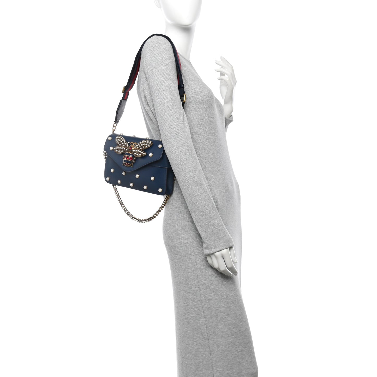 Nappa Pearl Studded Mini Queen Margaret Broadway Shoulder Bag Blue Agata