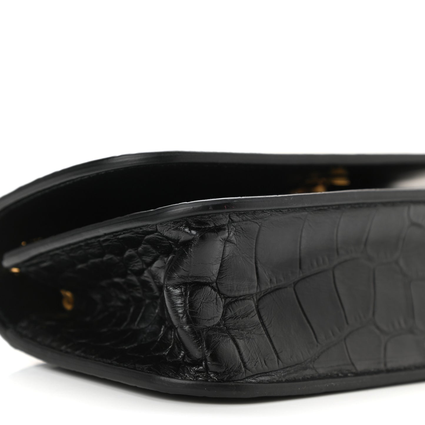 Extra Supple Calfskin Crocodile Embossed Gossip Wallet On Chain Black