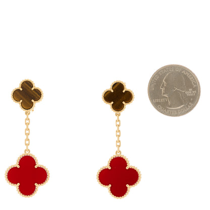 Van Cleef & Arpels VAN CLEEF & ARPELS 18K Yellow Gold Tiger Eye Carnelian 2 Motifs Magic Alhambra Earrings 2 of 5