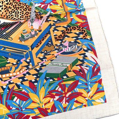 Hermes Cashmere Silk Les Douze Leopards Shawl 140 Naturel Bleu Canard 4 of 6