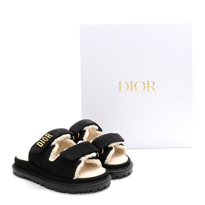 Christian Dior Suede Goatskin Shearling Effect Dioract 10mm Slide Sandals 35.5 Black 10 of 10