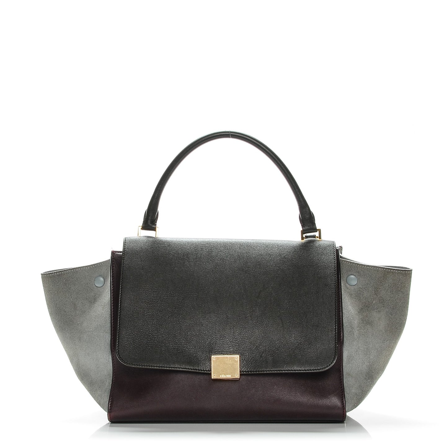 Smooth Calfskin Suede Medium Tri-Color Trapeze Dark Grey