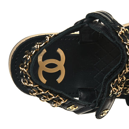 Chanel Lambskin Chain Sandals 37 Black 7 of 8