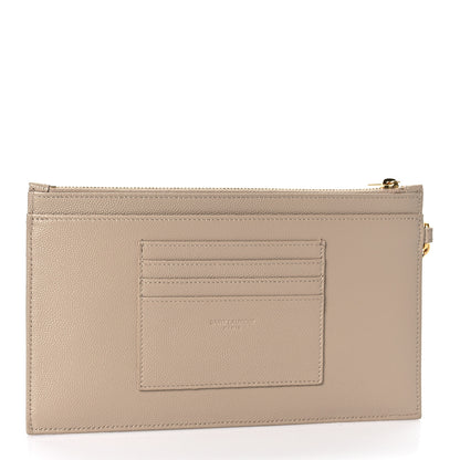 Saint Laurent Grain De Poudre Chevron Monogram Large Bill Pouch Dark Beige 3 of 11