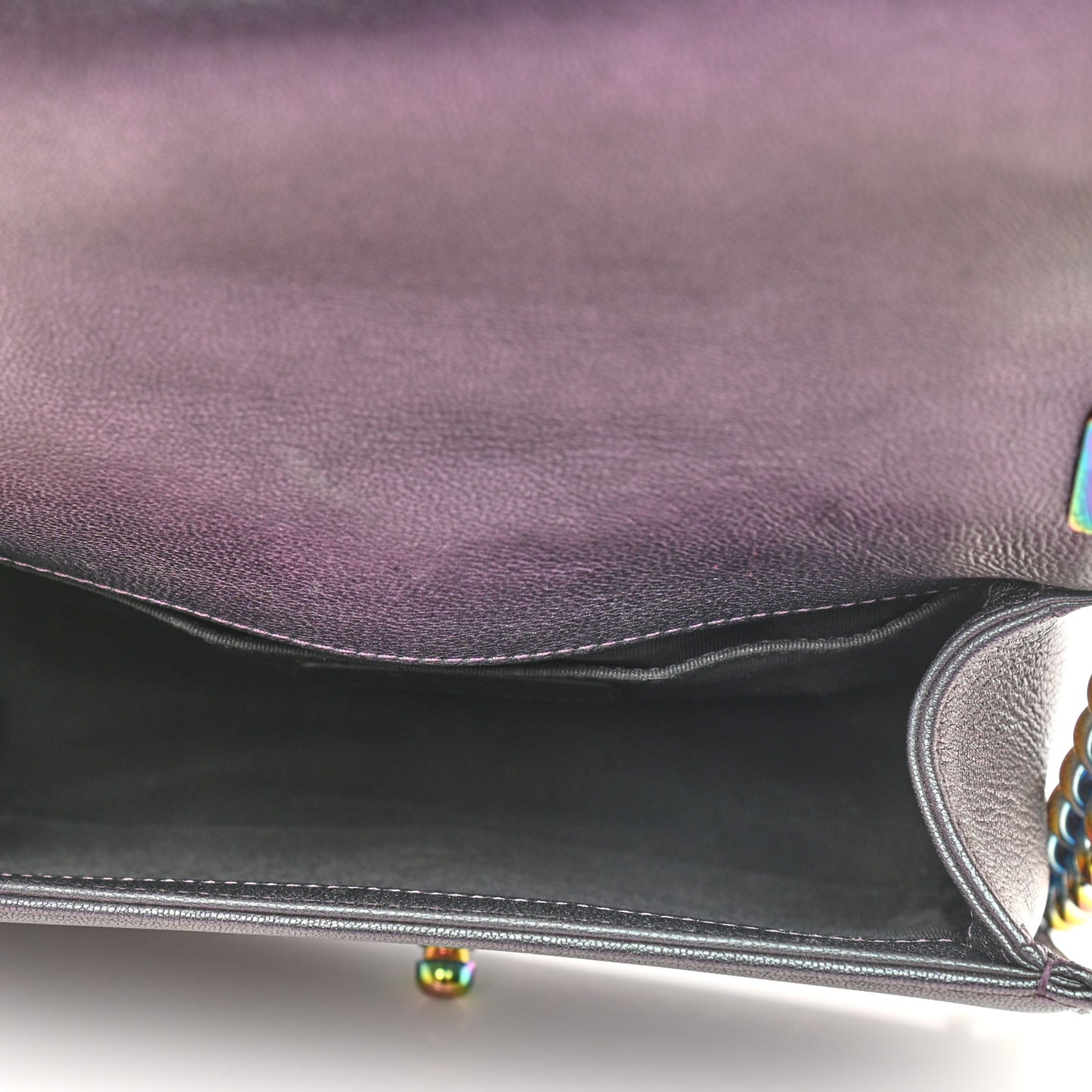 Iridescent Goatskin Quilted Small Boy Flap Purple