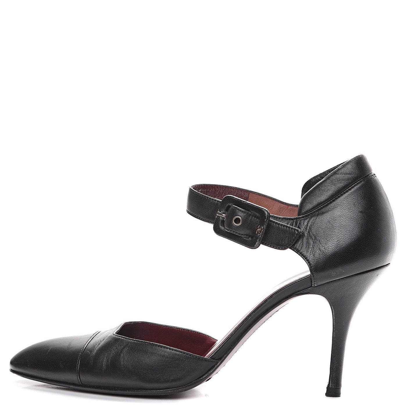 Lambskin Cap Toe Ankle Strap Pumps 37 Black