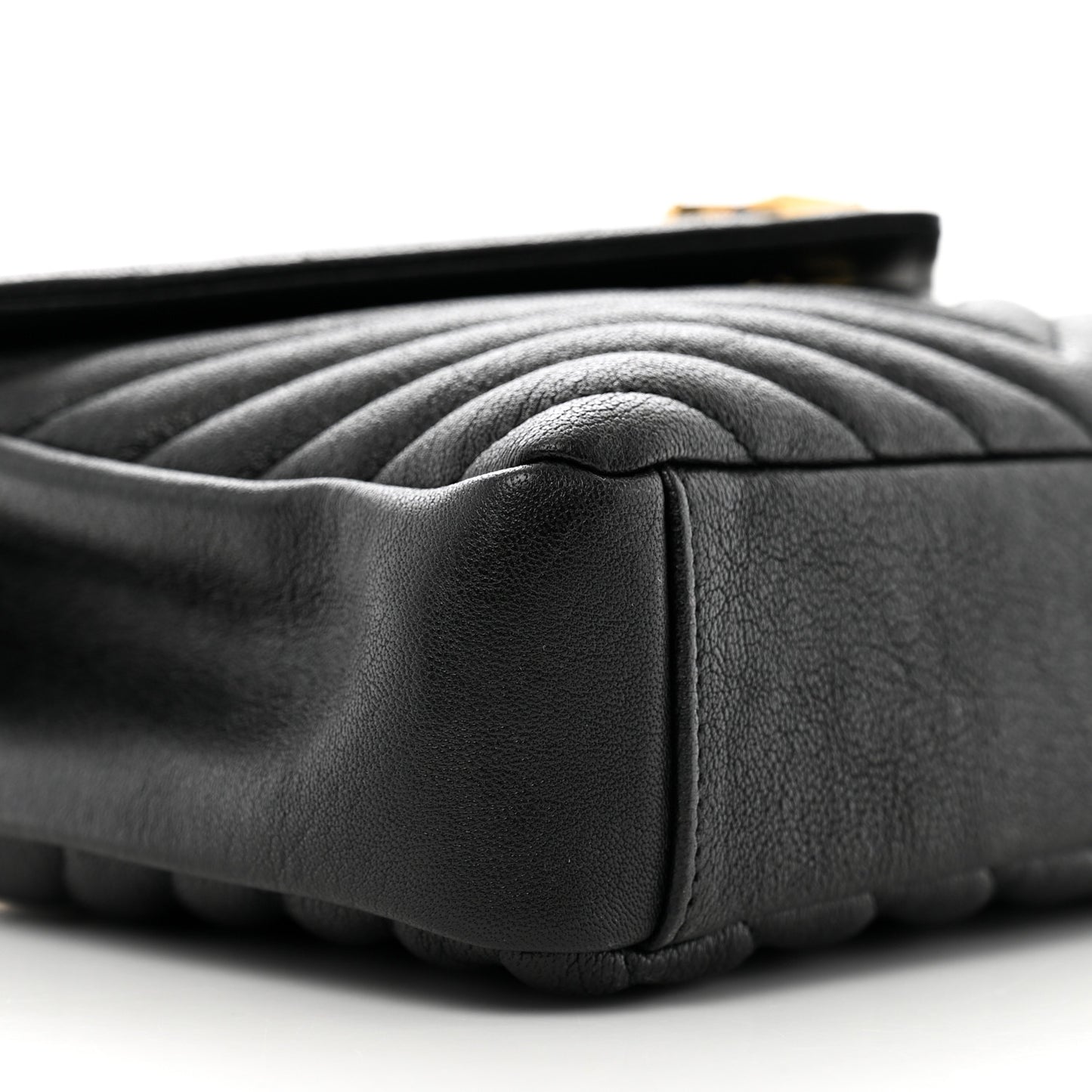 Sheepskin Matelasse Chevron Monogram Medium College Bag Black