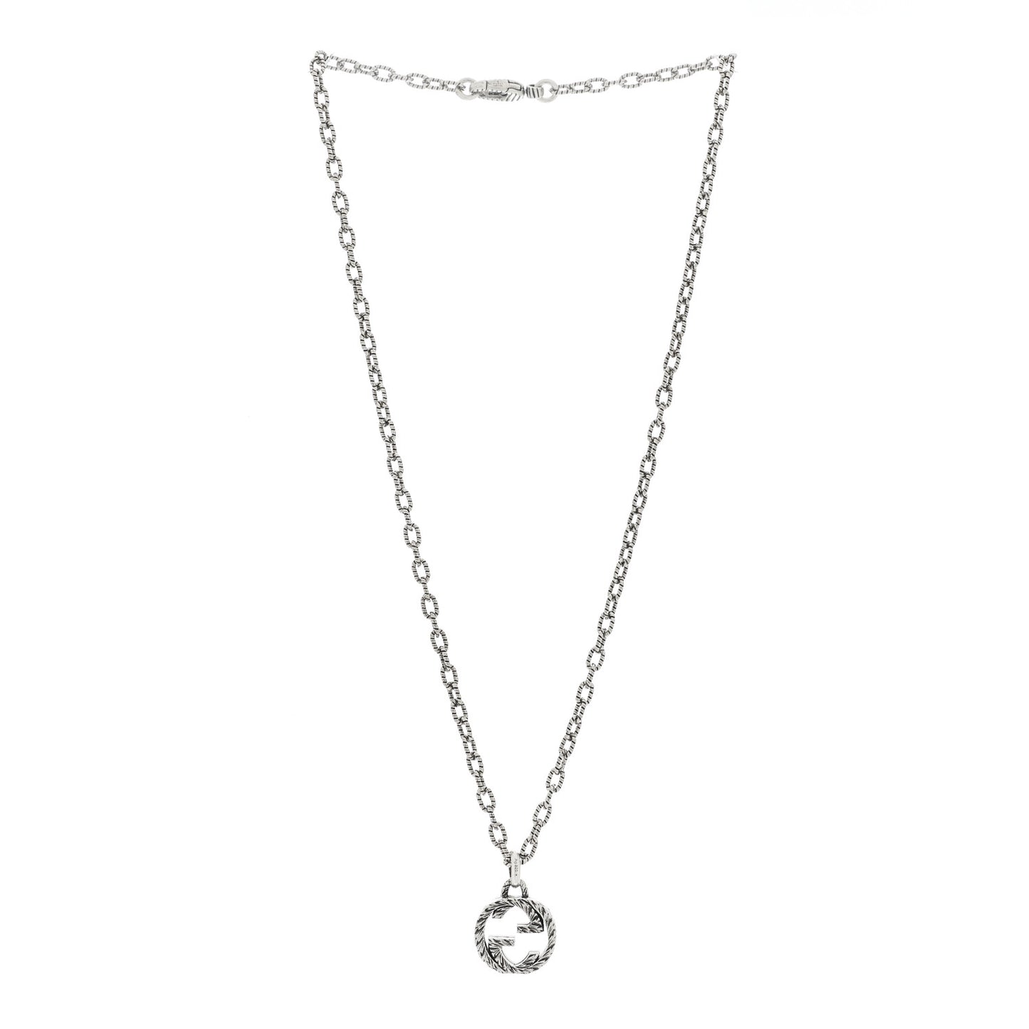 Sterling Silver Small Textured Interlocking G Pendant Necklace