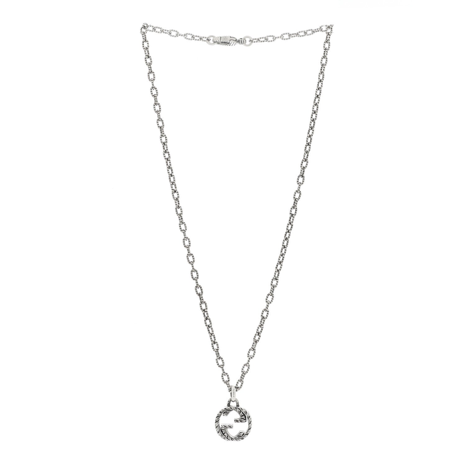 Gucci Sterling Silver Small Textured Interlocking G Pendant Necklace 3 of 7