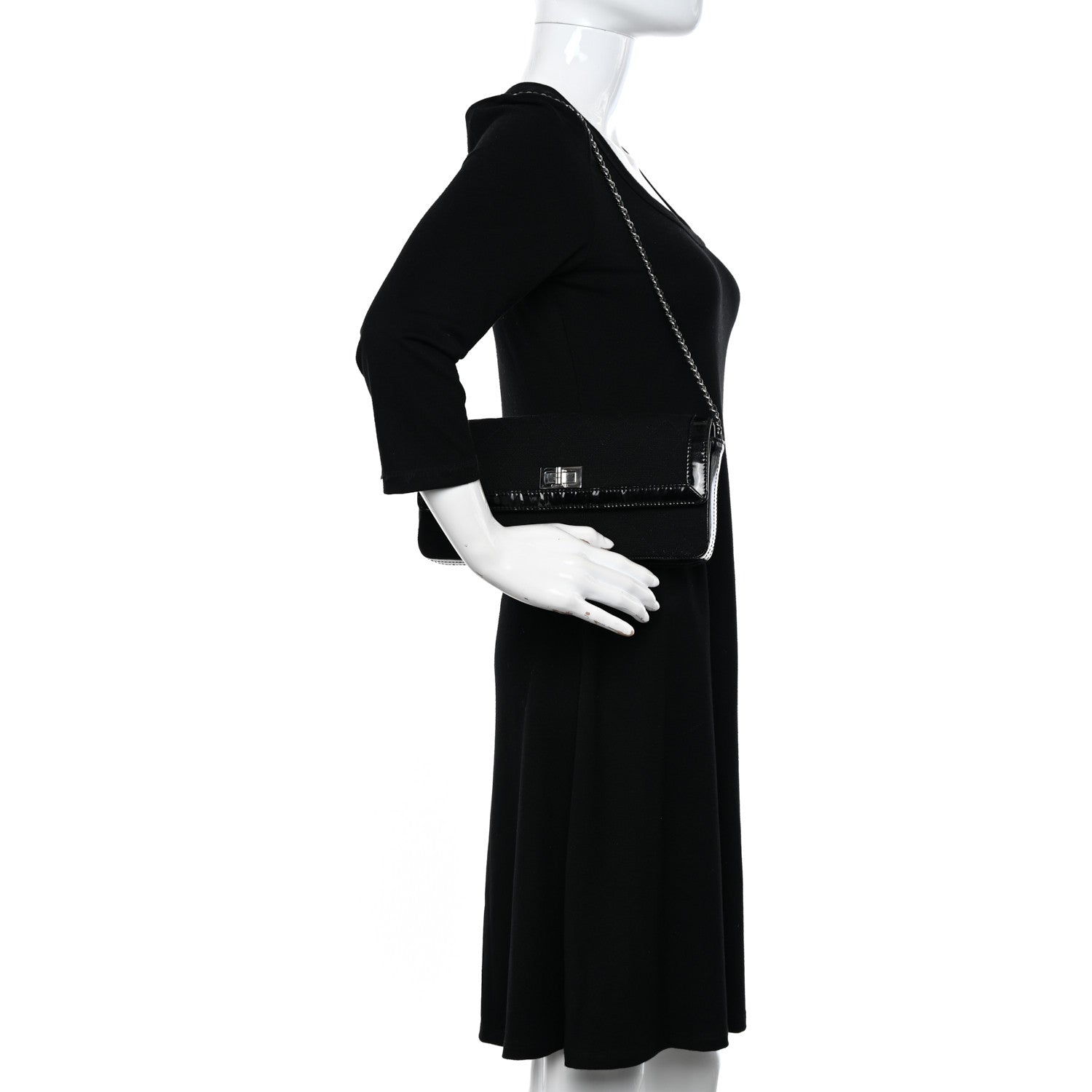 Chanel Jersey Patent Quilted 2.55 Reissue East West Flap Black 2 of 13