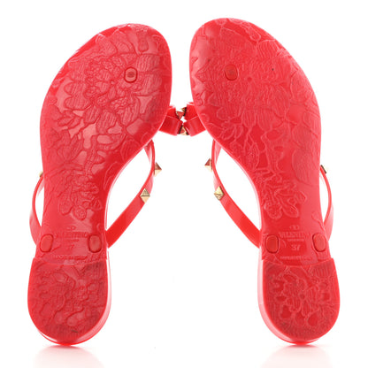 Valentino Garavani PVC Jelly Rockstud Bow Thong Sandals 37 Rosso Valentino 5 of 7