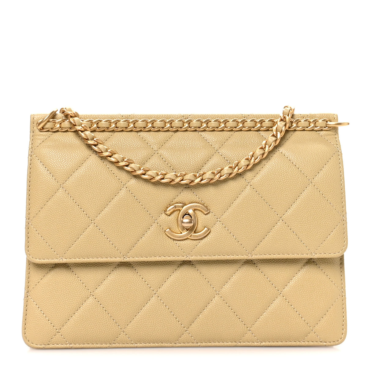 Caviar Quilted Chain Frame Flap  Light Green