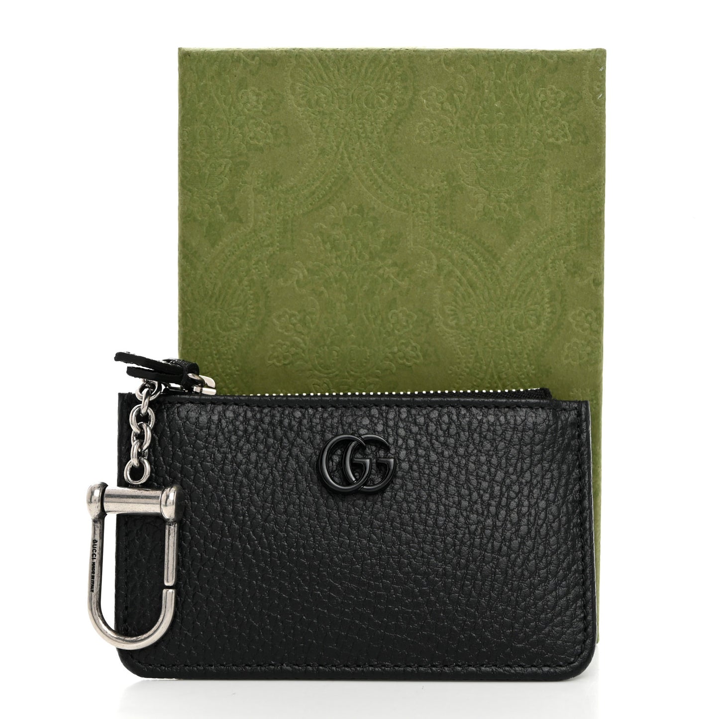 Dollar Calfskin Enamel Monochrome GG Marmont Key Case Card Holder Black
