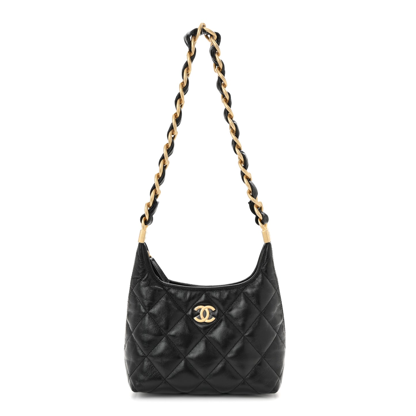 Shiny Crumpled Lambskin Quilted Small CC Funky Town Hobo Black