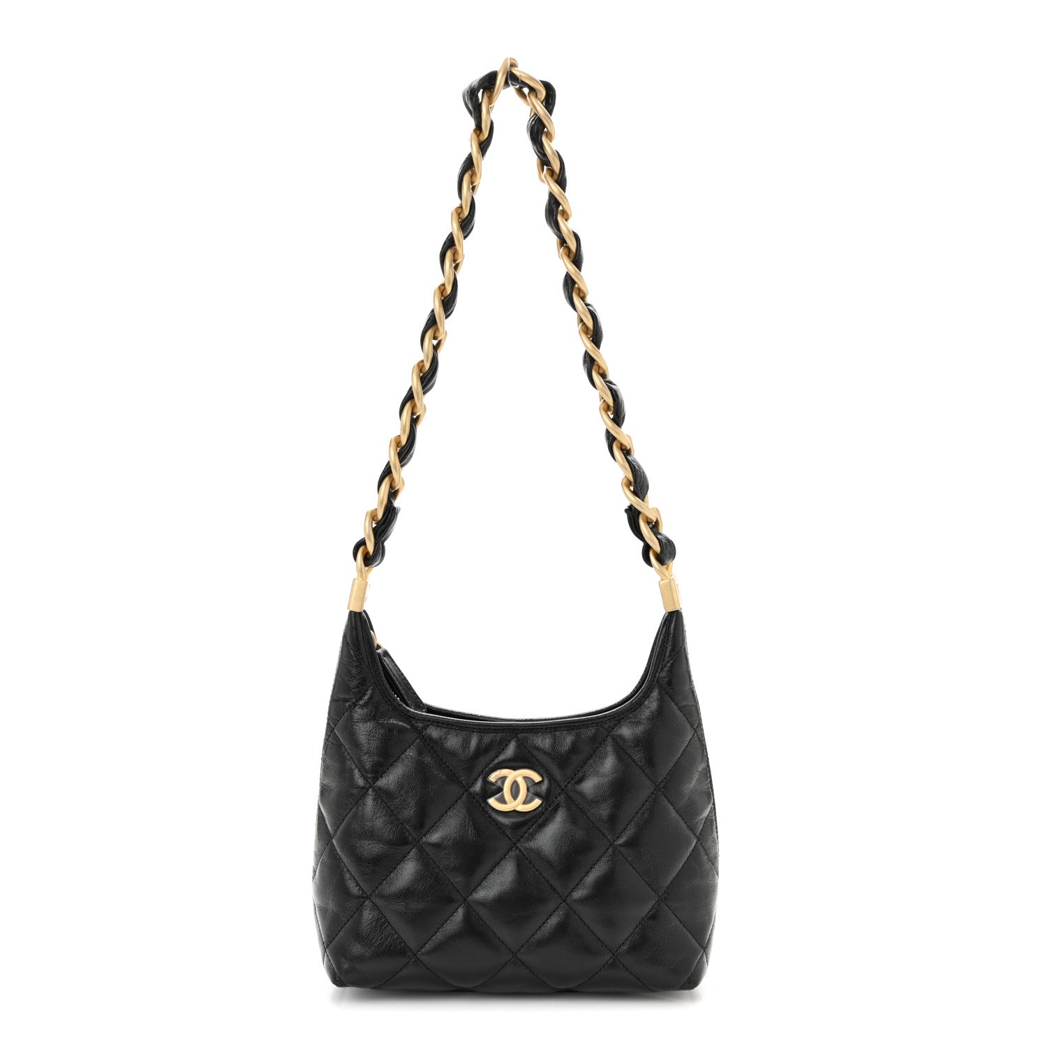 Chanel Shiny Crumpled Lambskin Quilted Small CC Funky Town Hobo Black 1 of 11