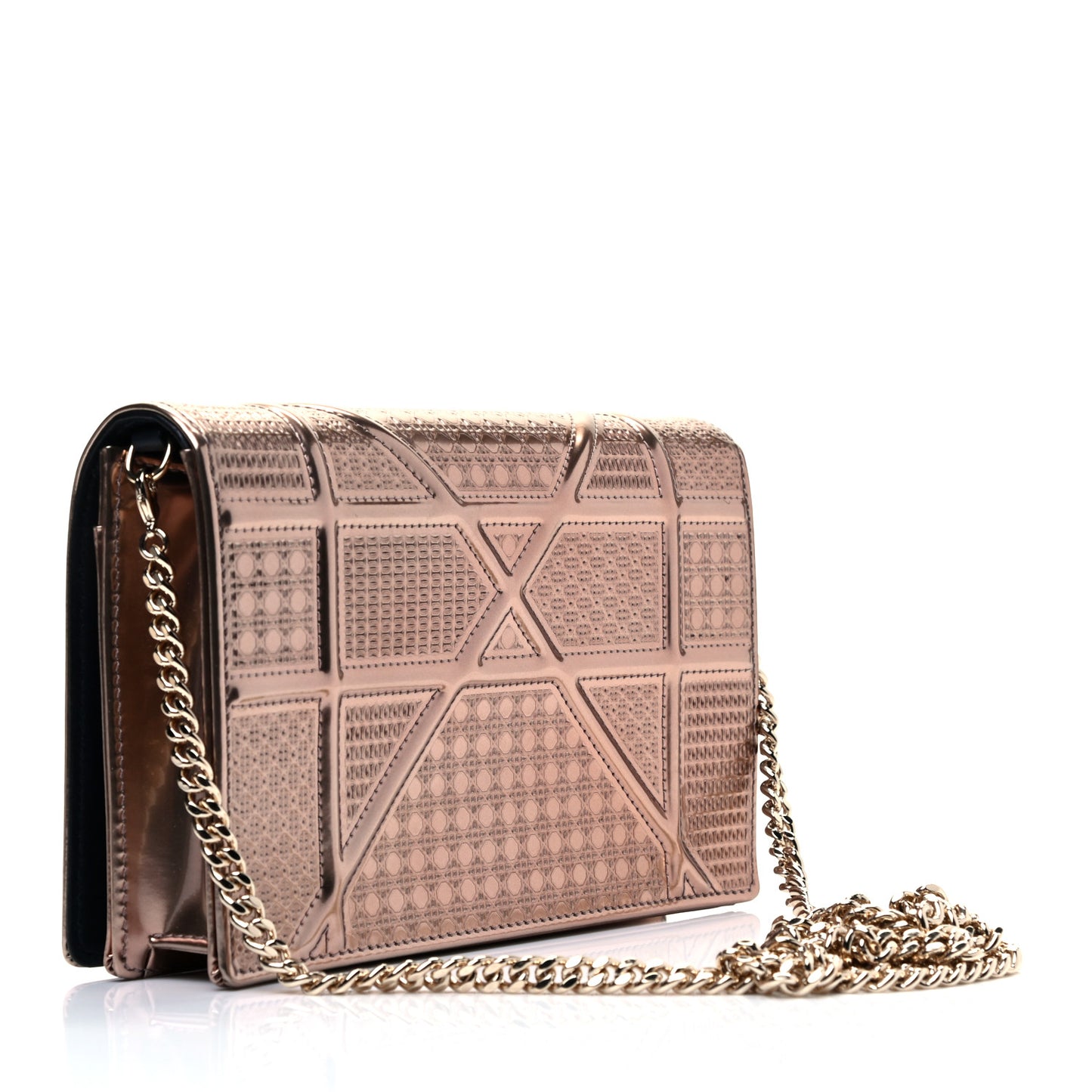 Metallic Patent Micro-Cannage Diorama Wallet on Chain Pouch Gold
