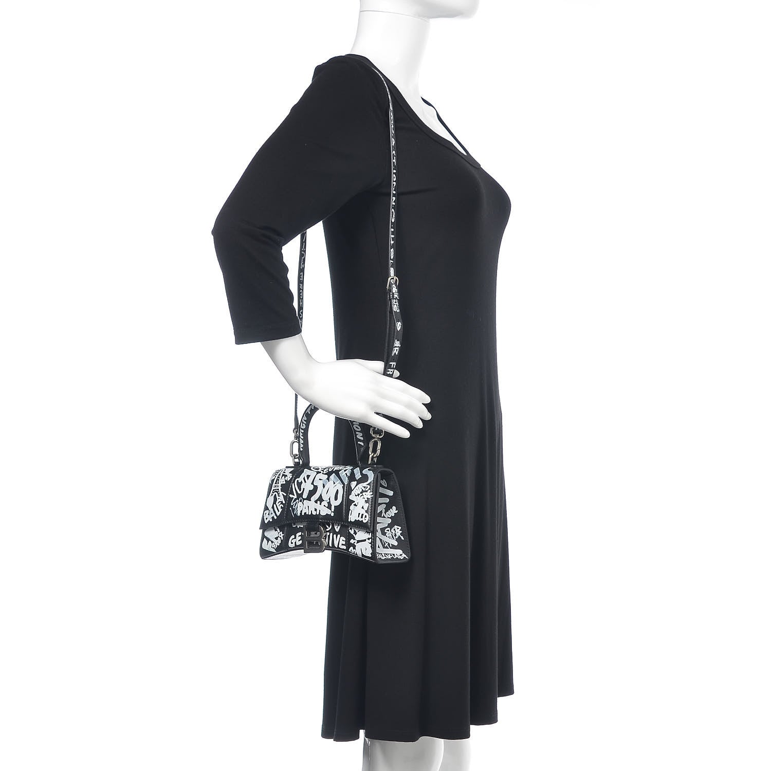 Balenciaga Smooth Calfskin Graffiti Hourglass Top Handle Bag XS Black White 2 of 10
