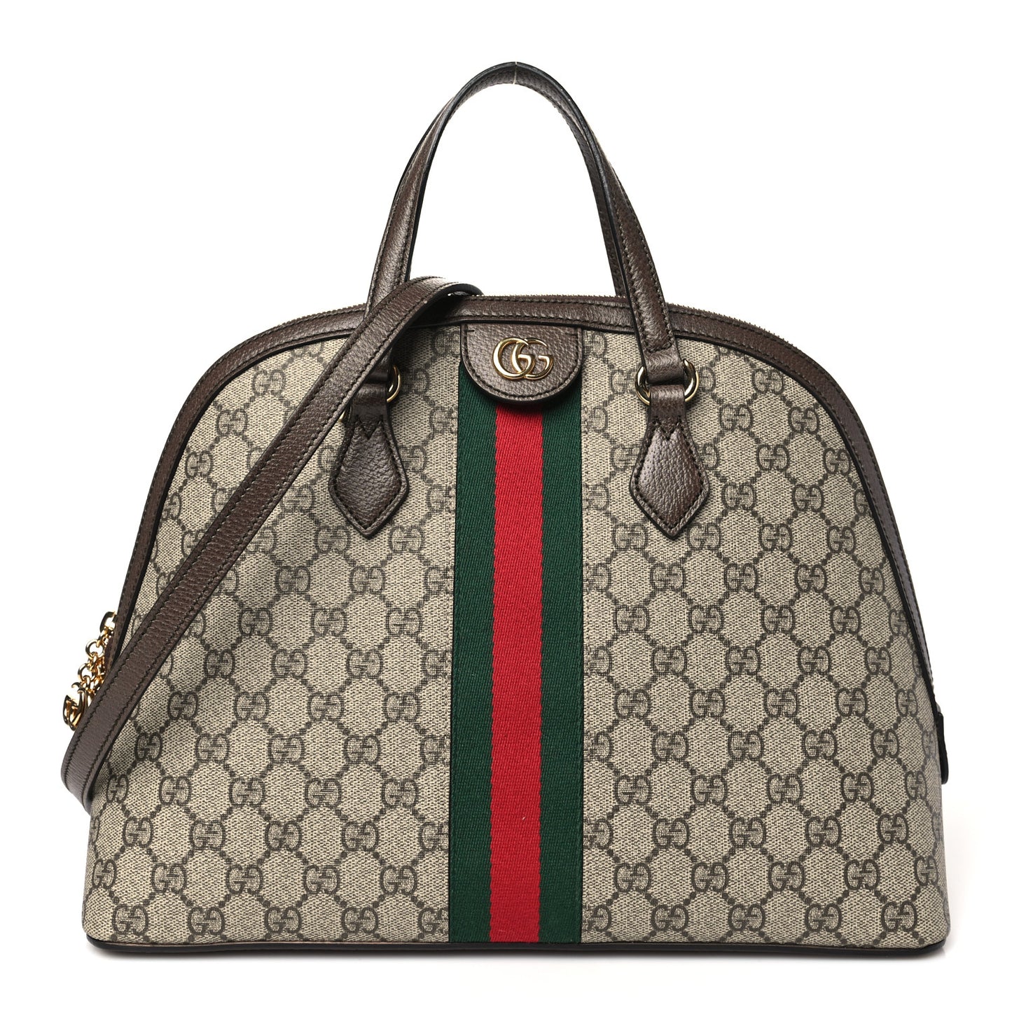 GG Supreme Monogram Web Medium Ophidia Top Handle Dome Bag Brown