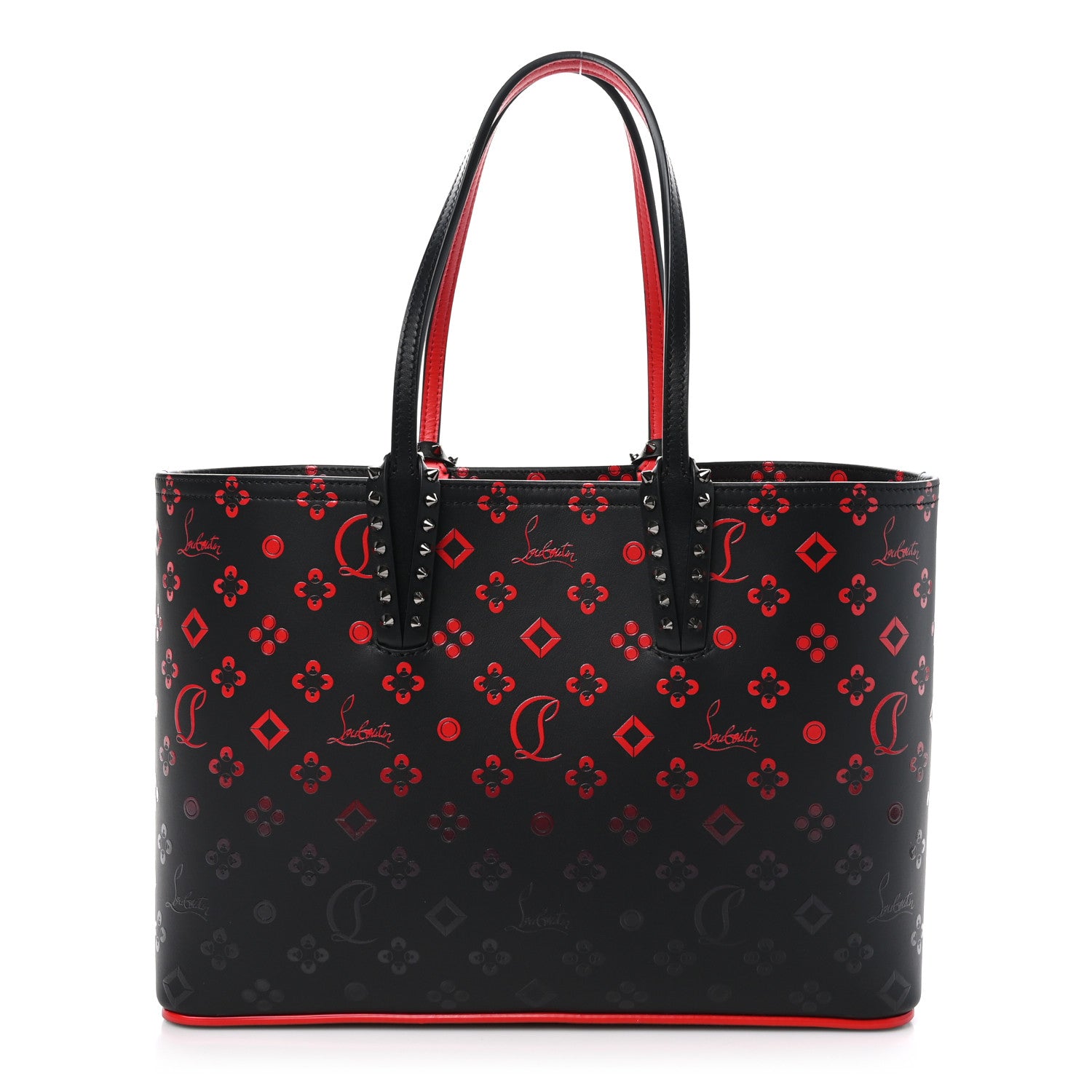 Christian Louboutin Perforated Calfskin Degrade Small Loubinthesky East West Cabata Tote Black Red 1 of 11