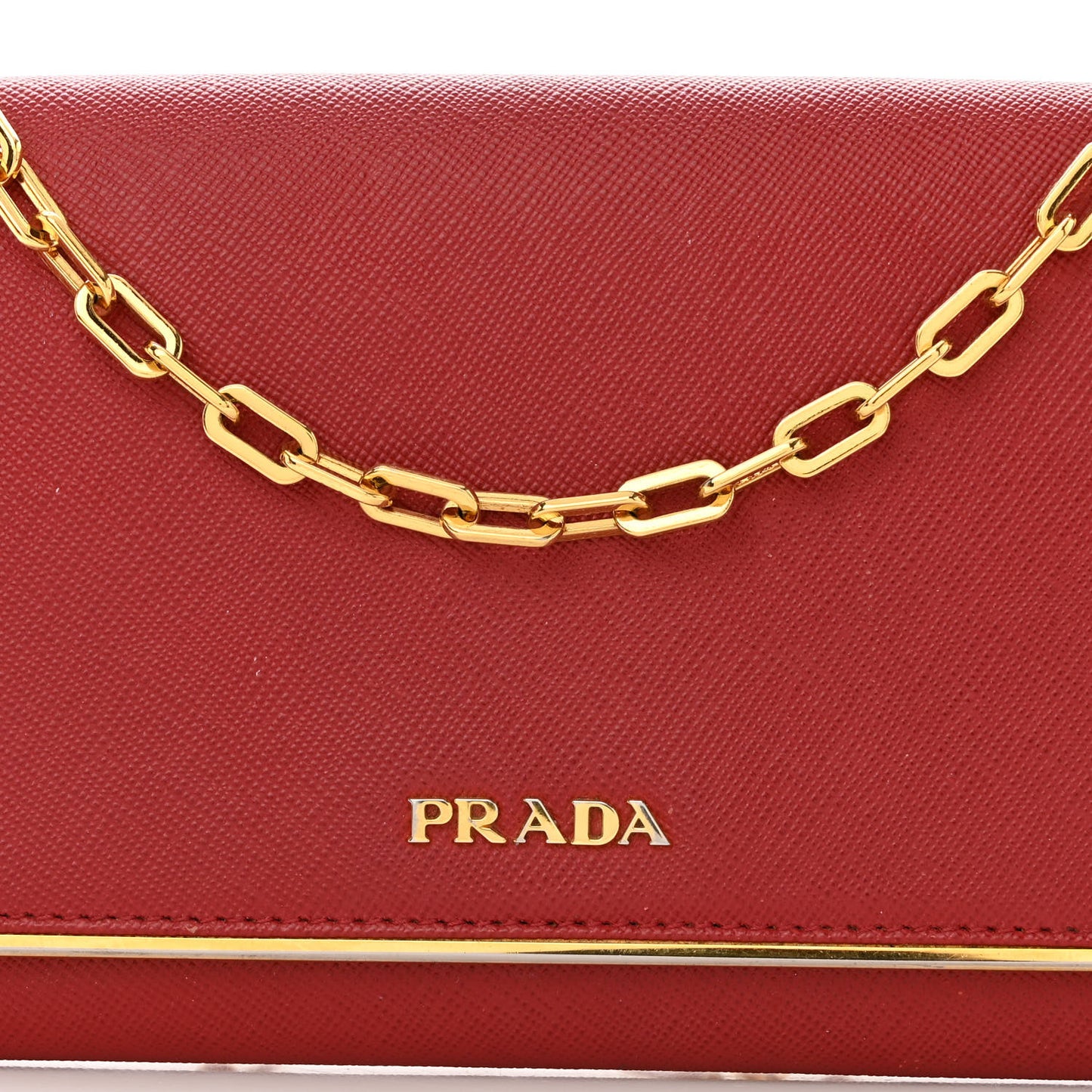Saffiano Metal Bar Chain Wallet Fuoco