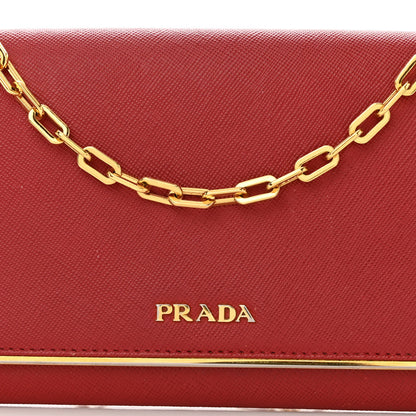 Prada Saffiano Metal Bar Chain Wallet Fuoco 9 of 14