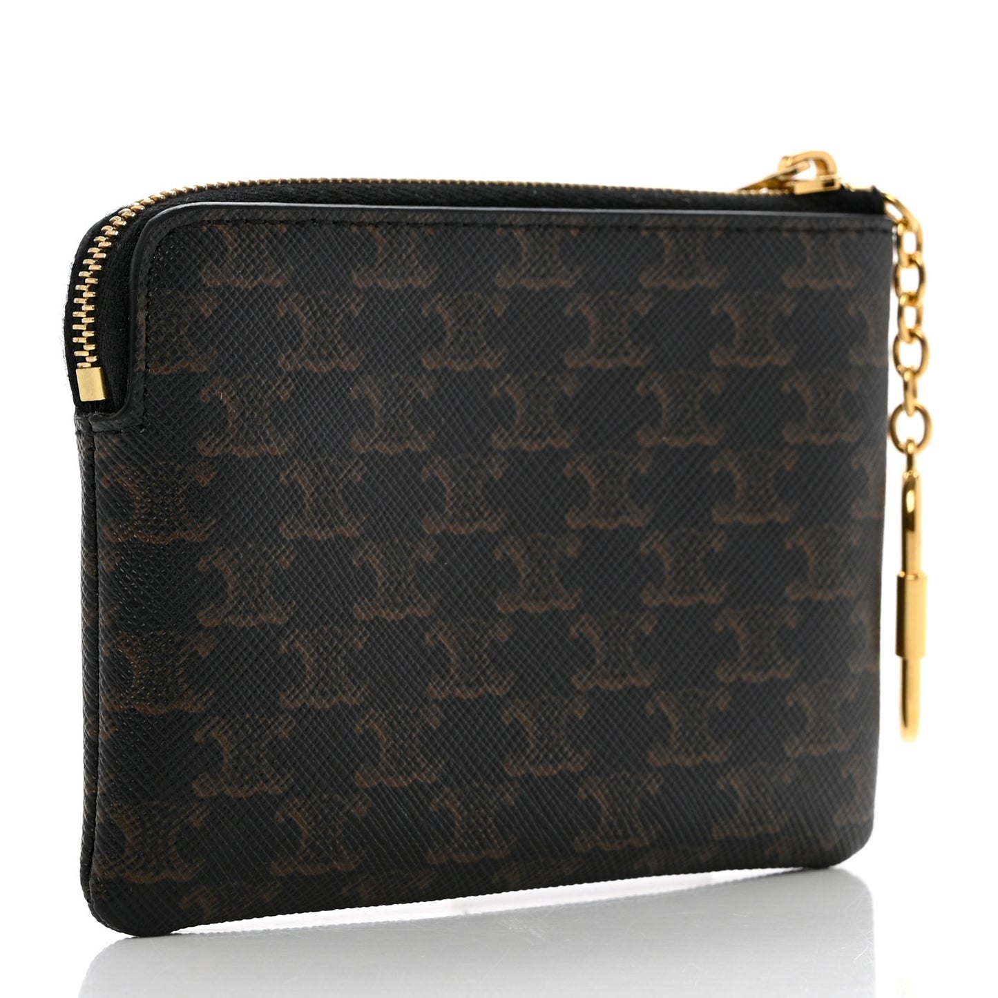 Triomphe Canvas Logo Coin and Card Pouch With Hook Black