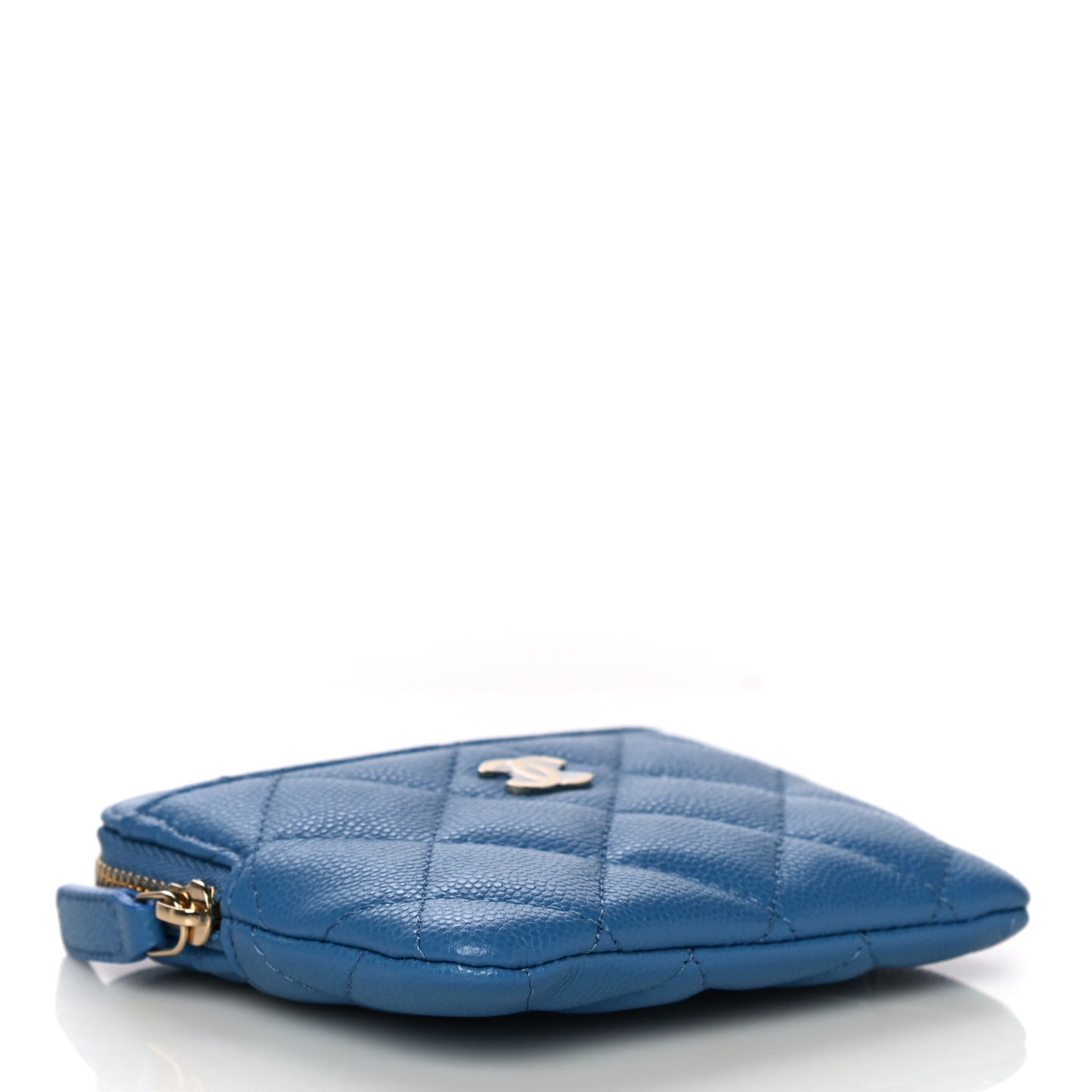 Caviar Quilted Zip Card Holder Wallet Blue