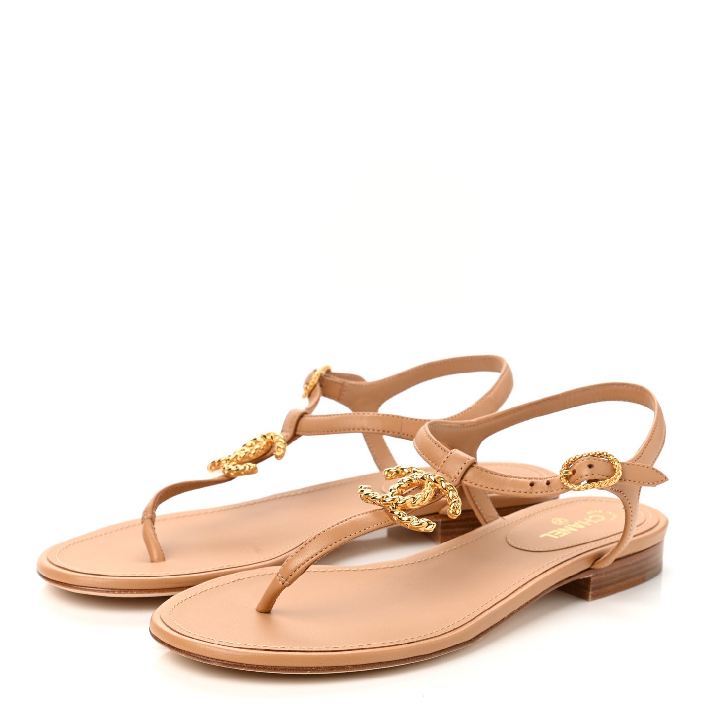 Lambskin Quilted CC Thong Sandals 38 Beige