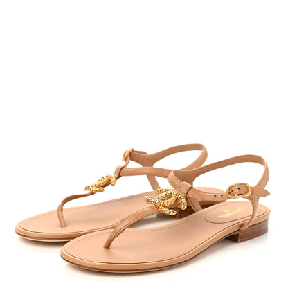 Chanel Lambskin Quilted CC Thong Sandals 38 Beige 3 of 8