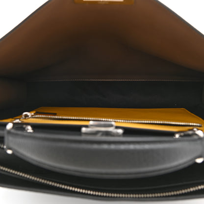 Fendi Cuoio Romano Vitello Cover Glazed Fabric Bi-Color FF 1974 Medium Peekaboo I SEE U Satchel Black Mimosa Tobacco Moro 4 of 7
