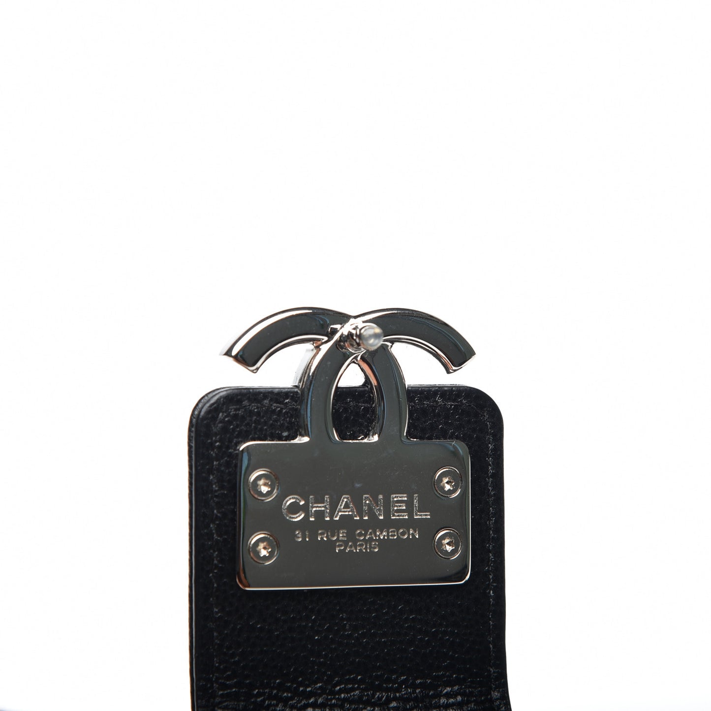Grained Calfskin Quilted CC Box Clutch With Chain Black