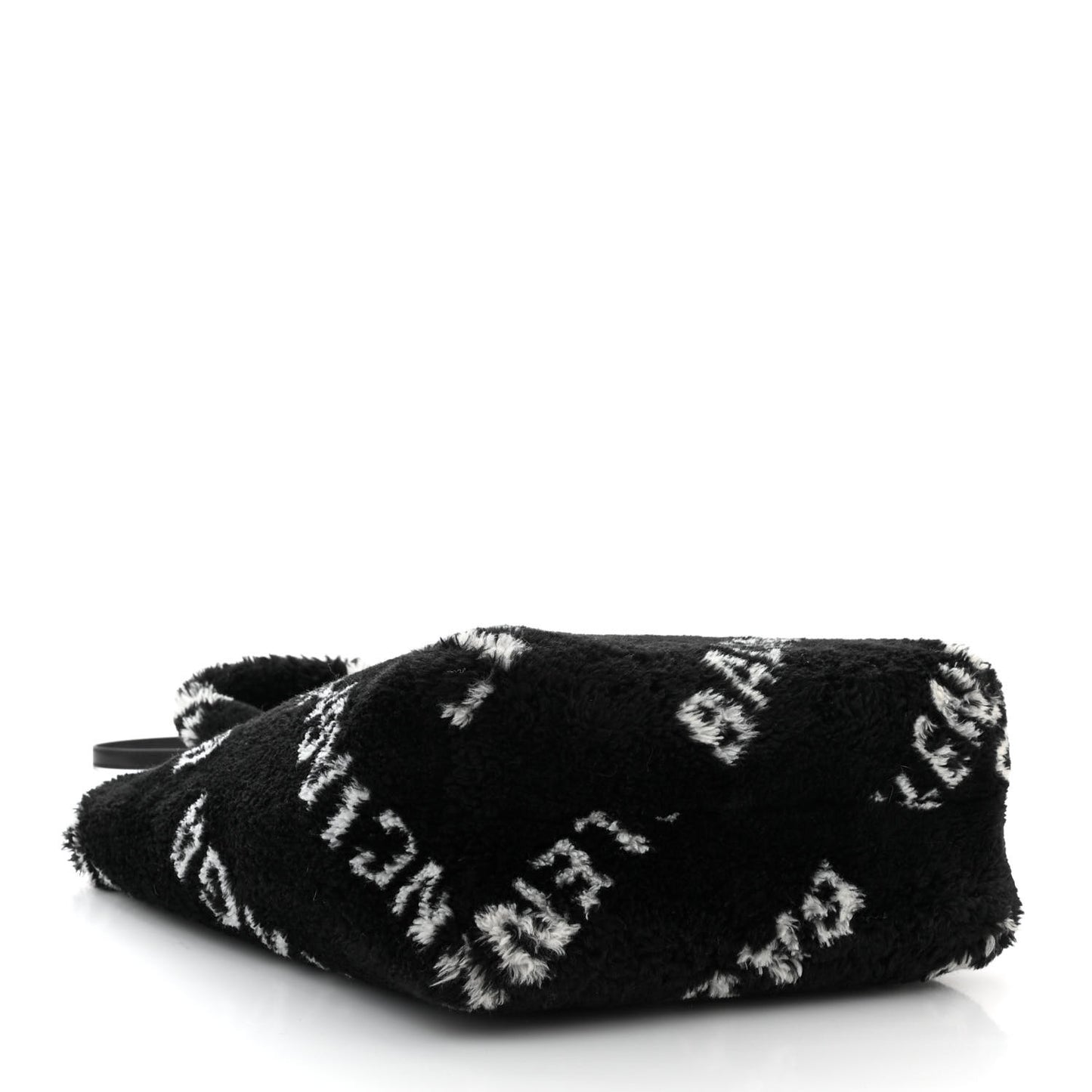 Faux Fur Diagonal Logo Everyday Tote Black White