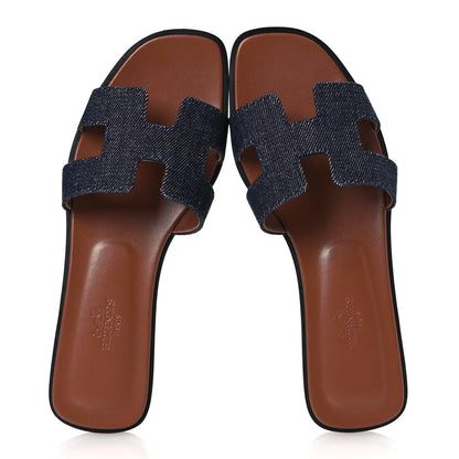 Hermes Denim Canvas Oran Sandals 36.5 Bleu Brut 2 of 12