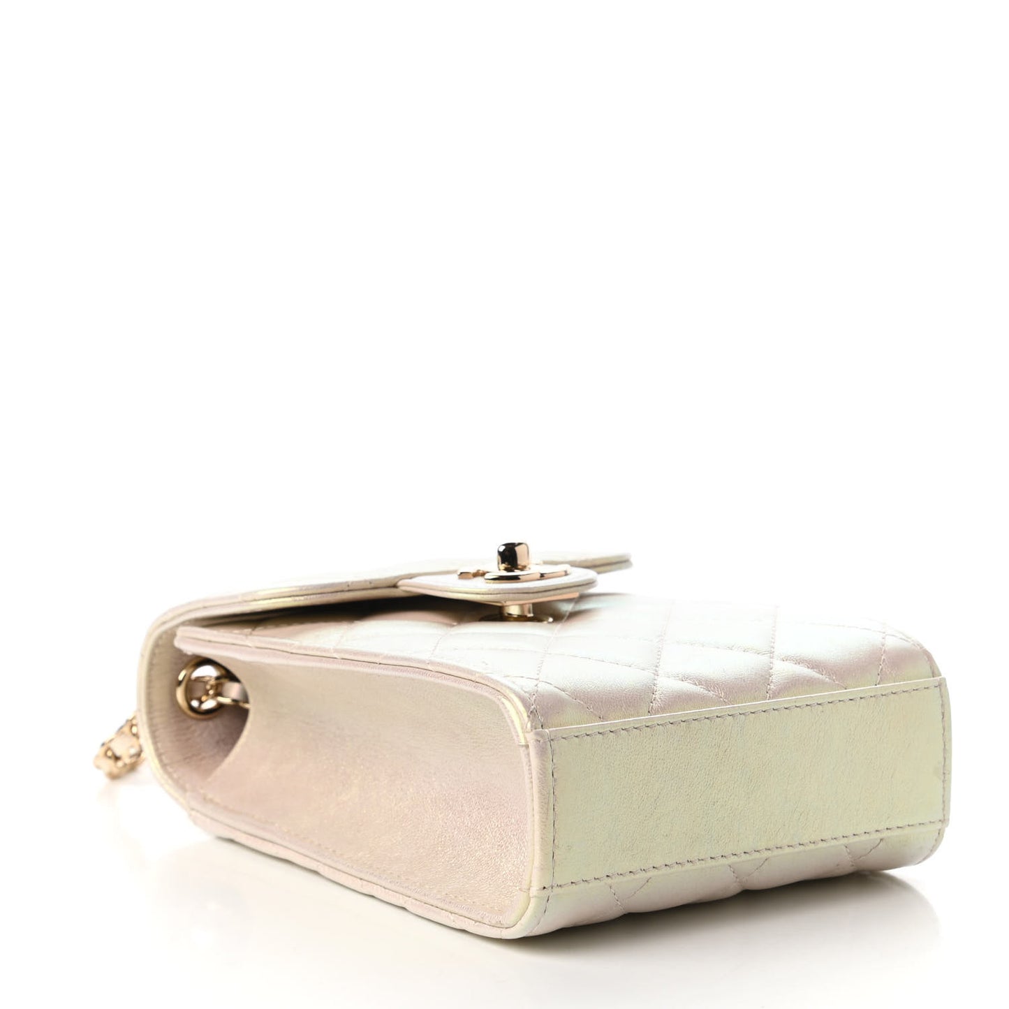 Iridescent Lambskin Quilted CC Phone Holder Ivory