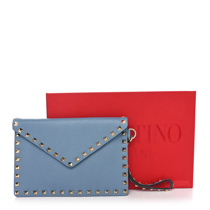 Valentino Garavani Pebbled Calfskin Medium Rockstud Envelope Flat Wristlet Pouch Atlantique 8 of 8