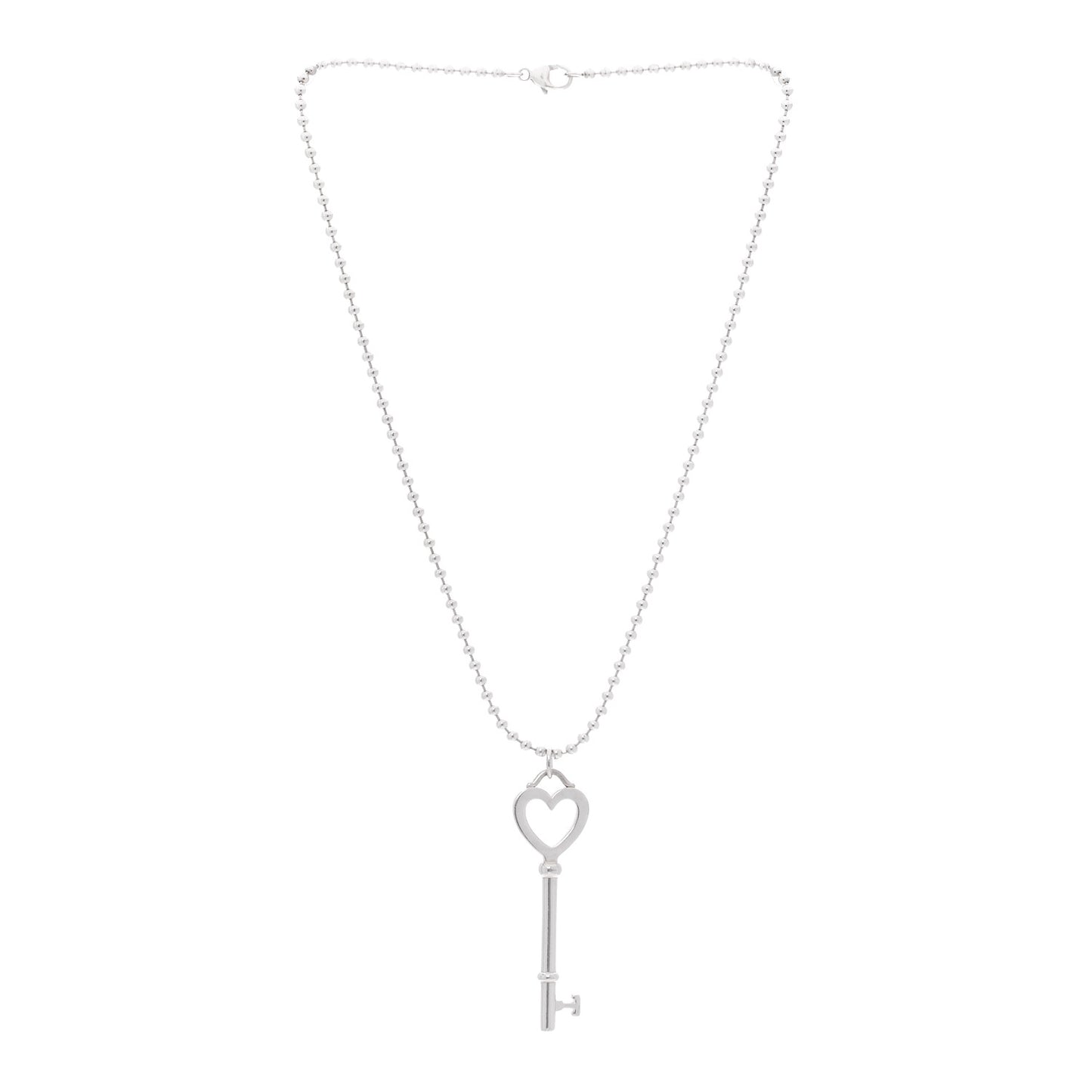 Sterling Silver Heart Key Bead Chain Pendant Necklace