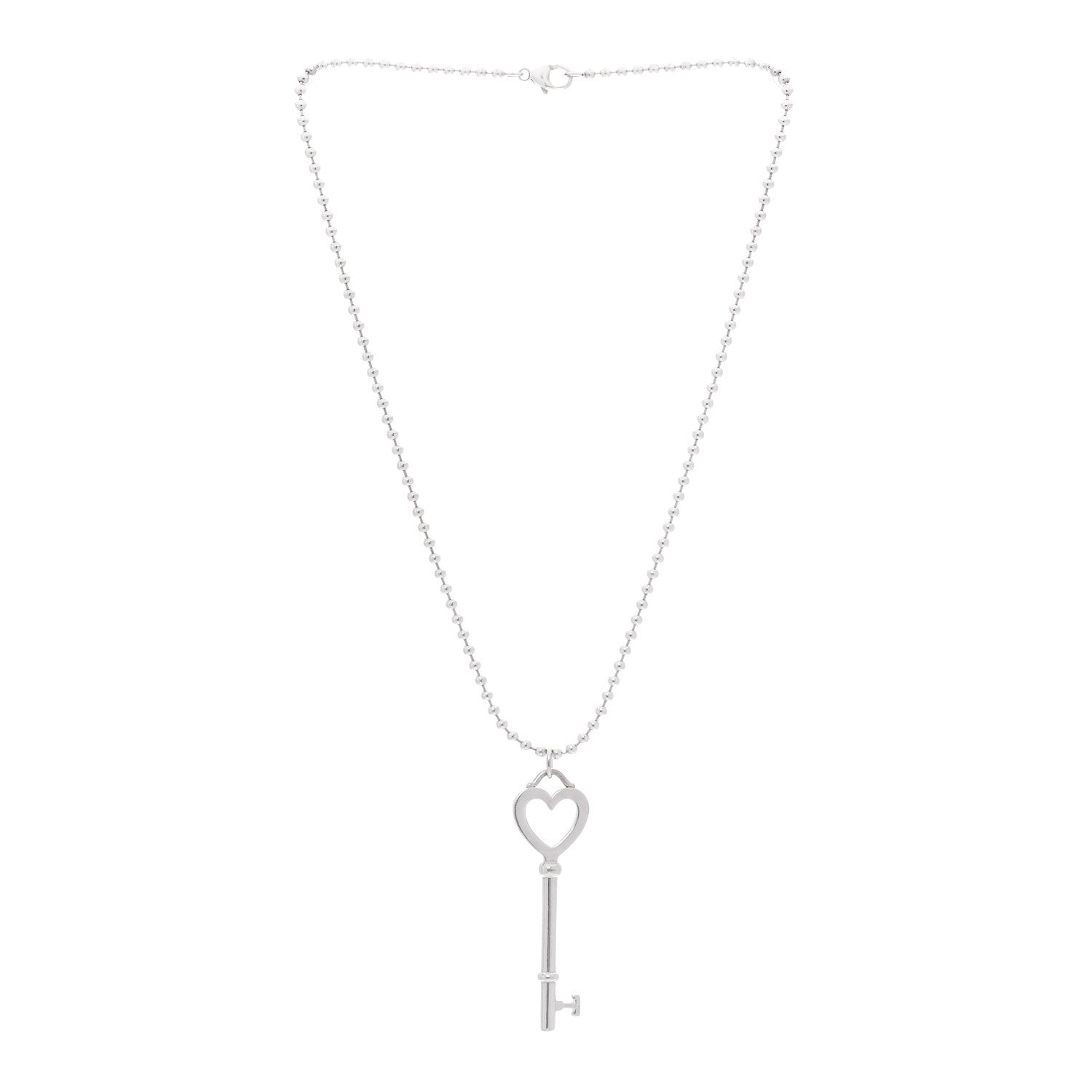 Tiffany Sterling Silver Heart Key Bead Chain Pendant Necklace 3 of 5