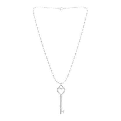 Tiffany Sterling Silver Heart Key Bead Chain Pendant Necklace 3 of 5
