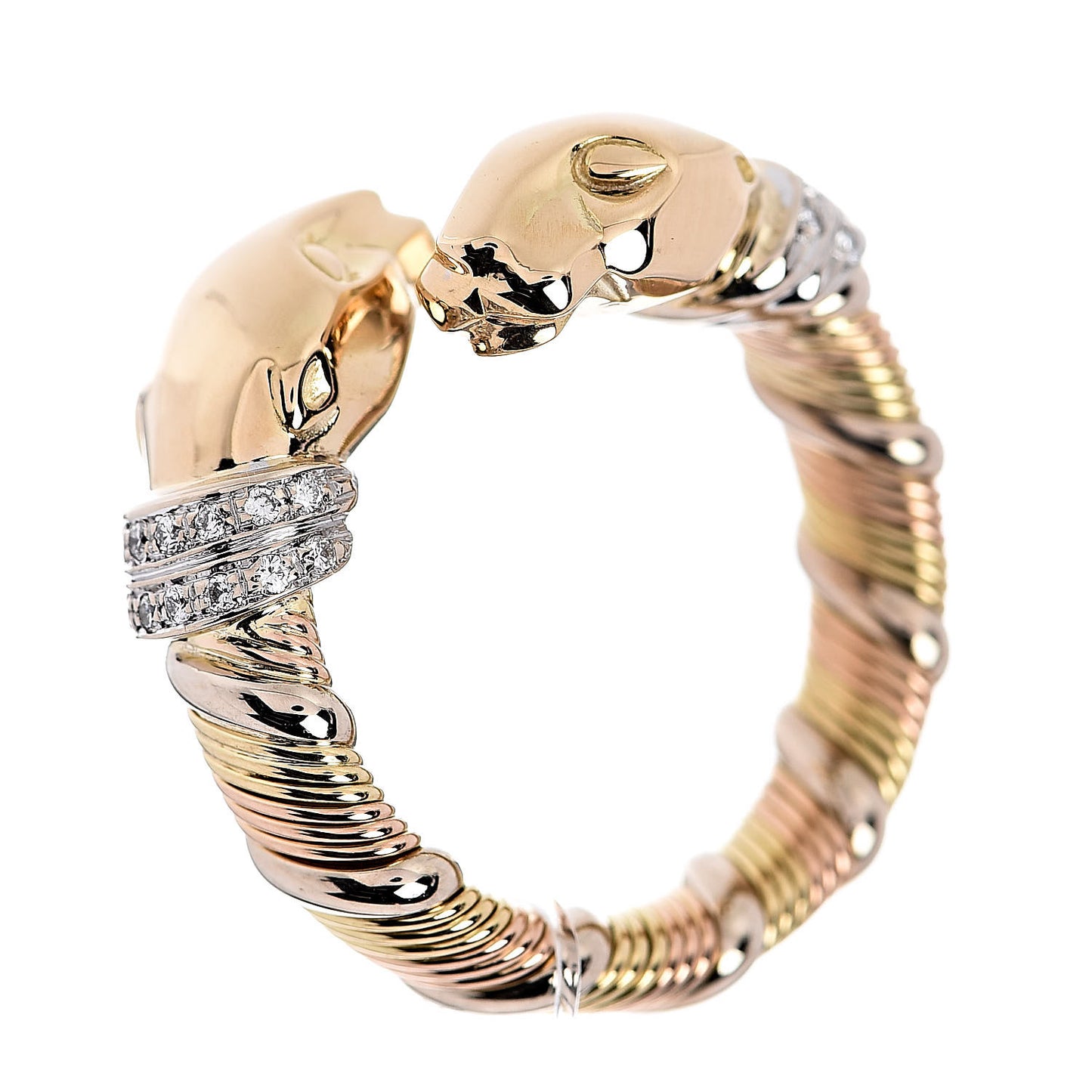 18K Yellow White Gold Diamond Panthère De Bypass Ring 49 4.75