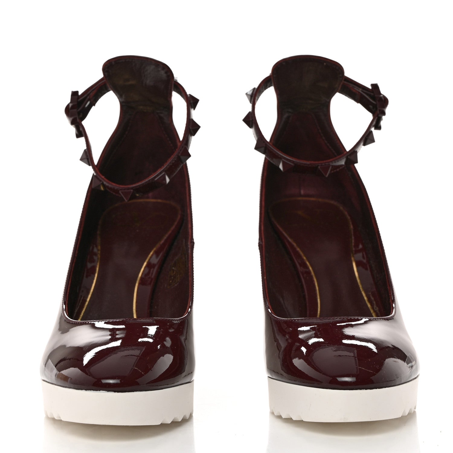 Valentino Garavani Patent Rockstud Ankle Strap Wedges 37.5 Rubin 2 of 8