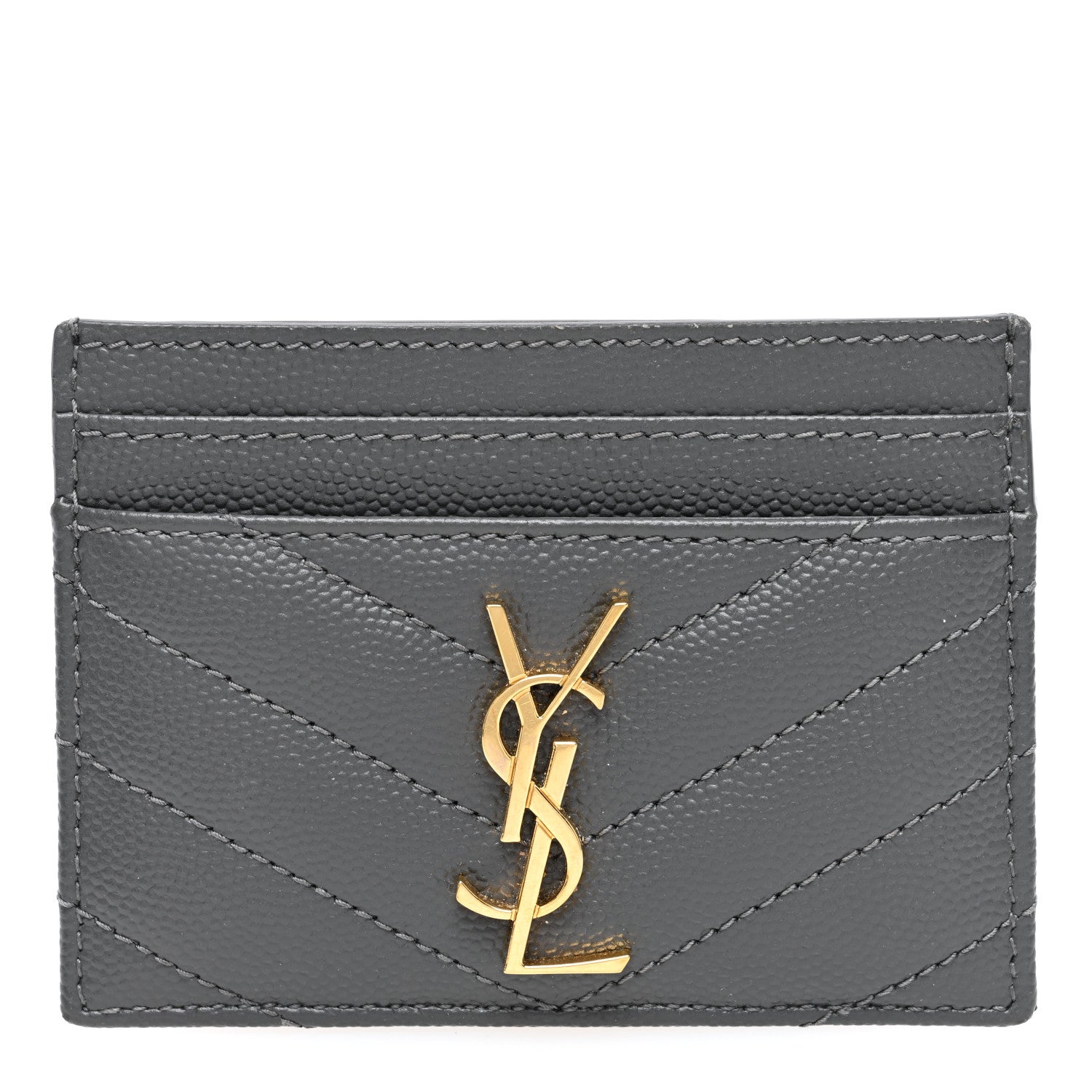 Saint Laurent Grain De Poudre Matelasse Chevron Cassandre Credit Card Case Storm 1 of 8