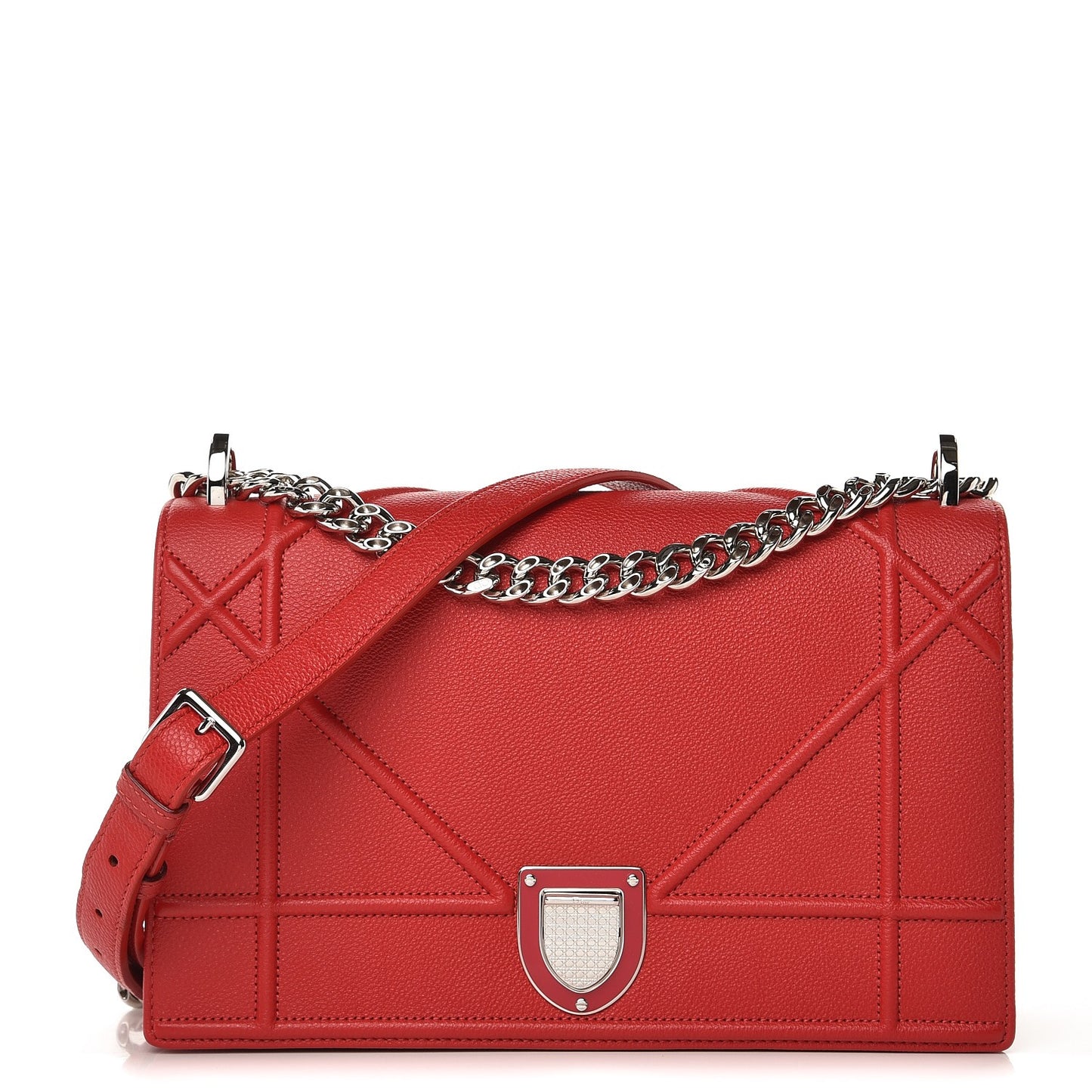 Grained Calfskin Medium Diorama Flap Bag Red