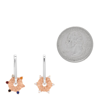 Foundrae 18K White Rose Gold Diamond Multi Gemstone Disk Small Fob Link Earrings 2 of 6