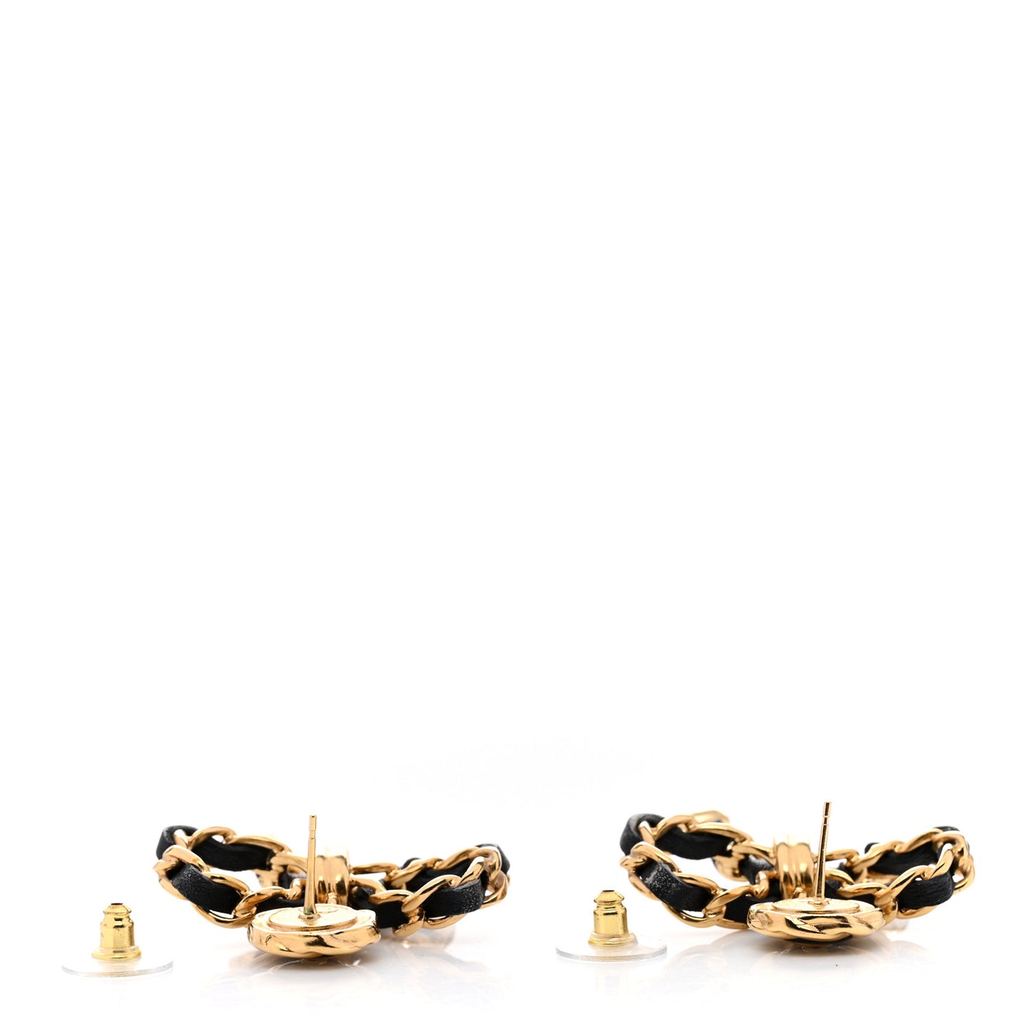 Lambskin Chain Bow Drop Earrings Black Gold