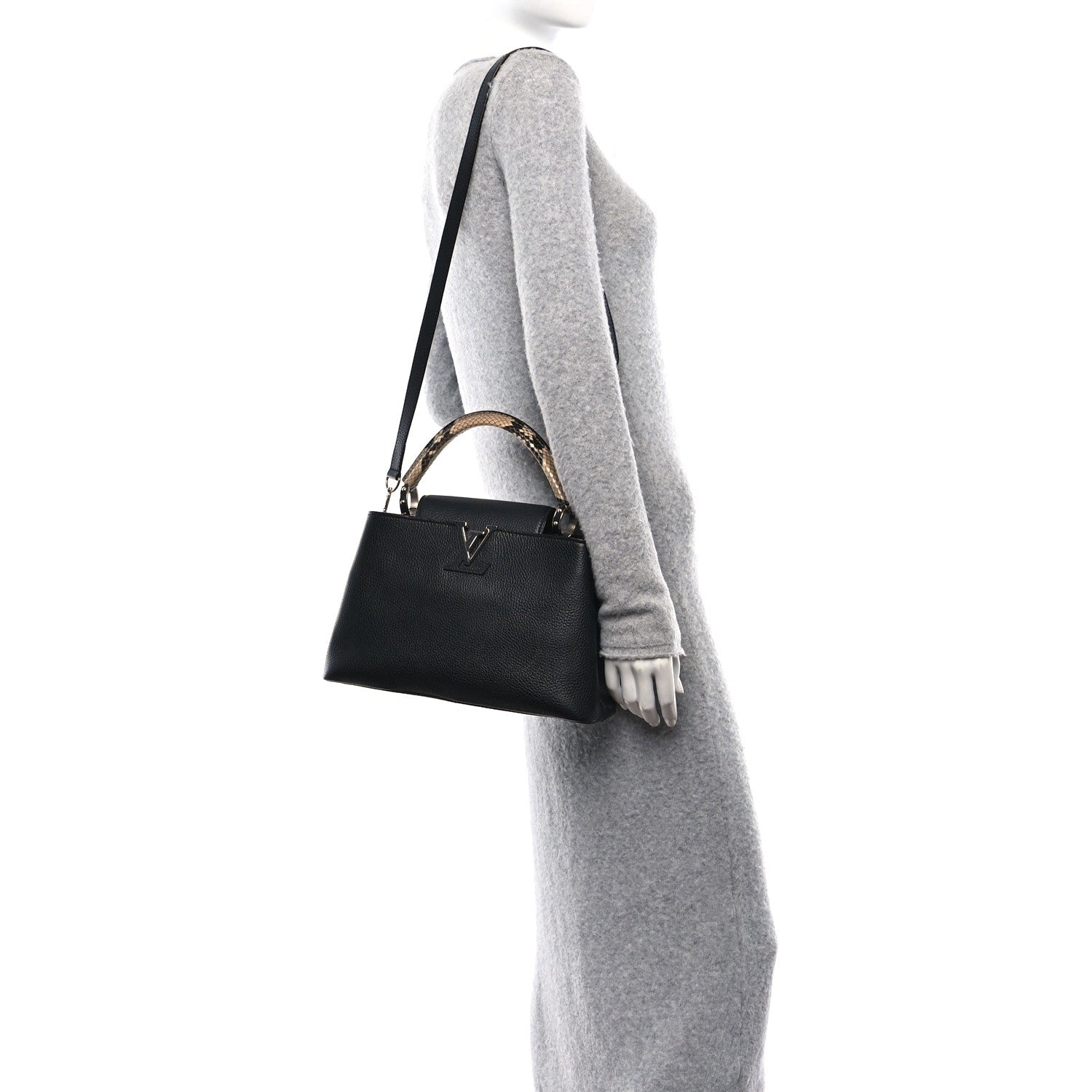 Louis Vuitton Taurillon Snakeskin Capucines PM Black 2 of 9