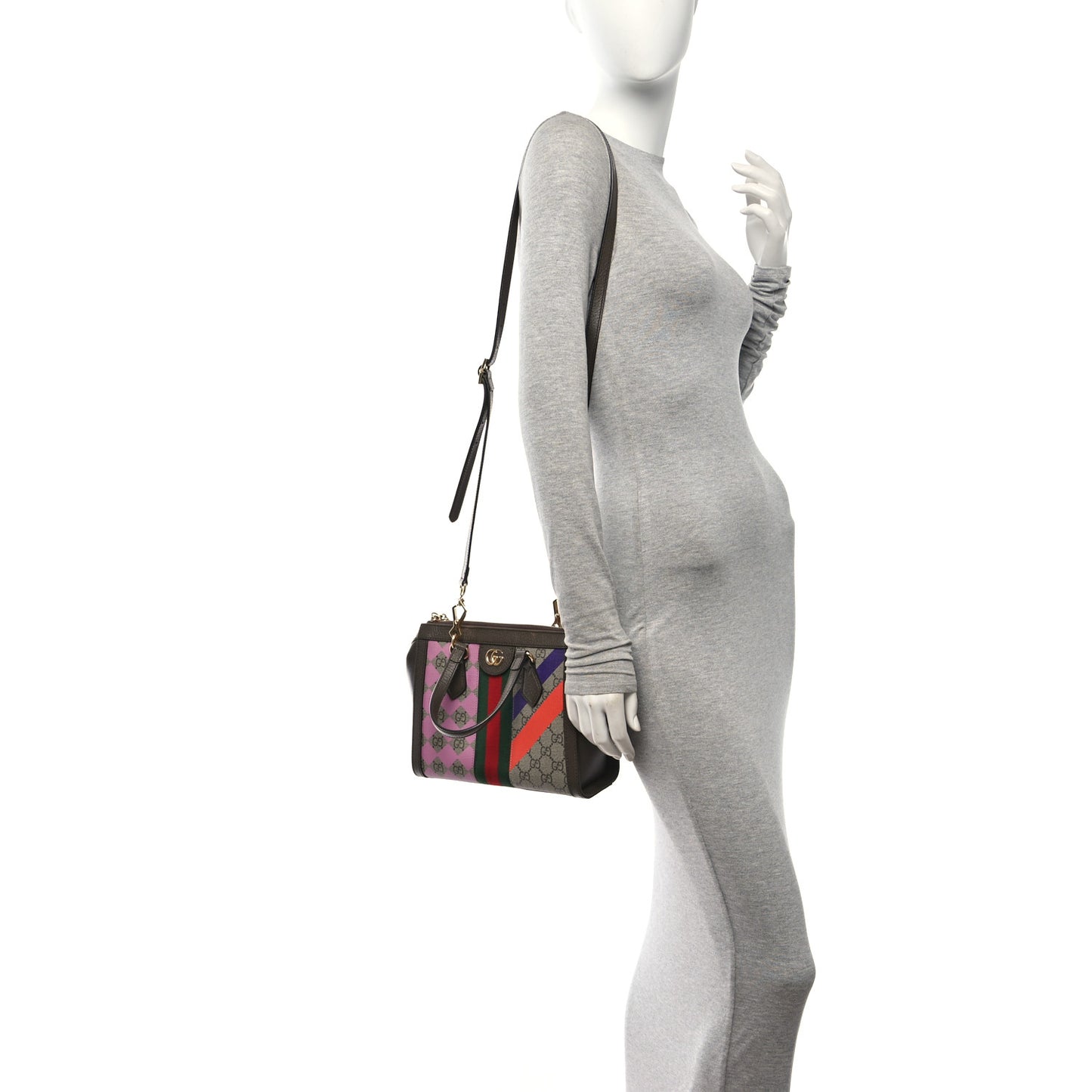 GG Supreme Monogram Equestrian Web Small Ophidia Tote Bag Beige Multicolor New Acero