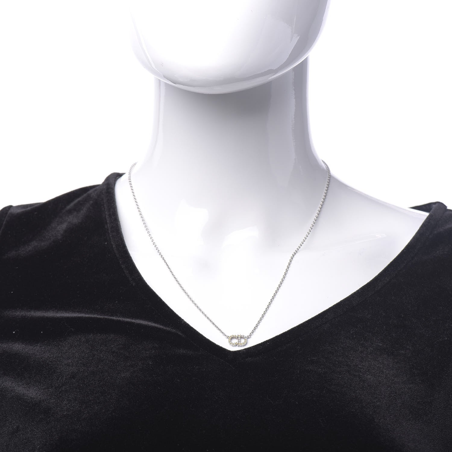 Christian Dior Metal Crystal Clair D Lune Necklace Silver 3 of 6
