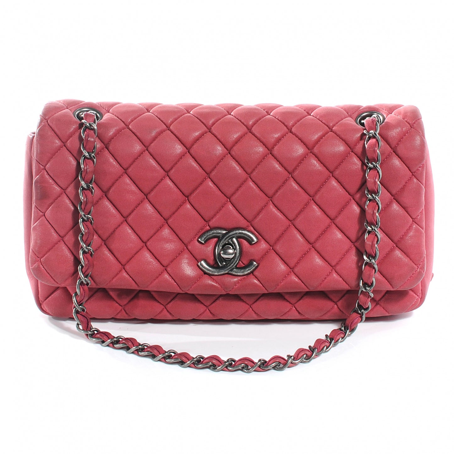 Iridescent Calfskin Small New Bubble Flap Fuchsia